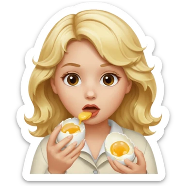 Girl with blonde wavy hair eating boiling egg sticker