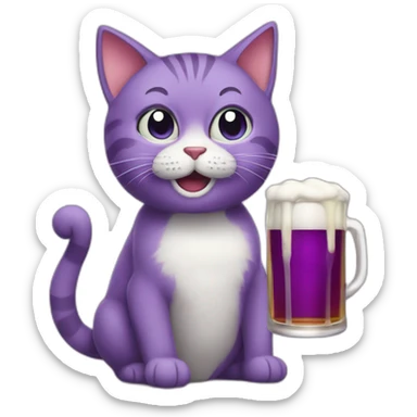 Violet cat drinkig beer sticker