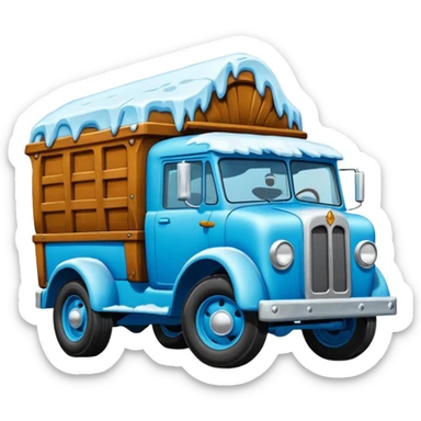 The Flintstones shiny crushed-dark-ice-blue frozen Scooby Doo 1912 antique long-wheelbase cab over off-road moving truck  sticker