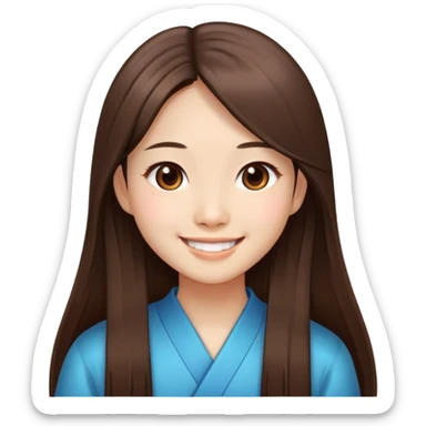 Chinese girl with long straight brown hair, smiling, just face sticker