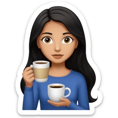 big black eyes and tanned skin brown hair glamorous long black hair with coffee  sticker