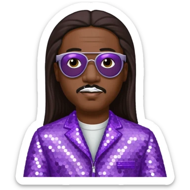 Stevie Wonder with long dark brown hair, lilac sequin outfit  sticker
