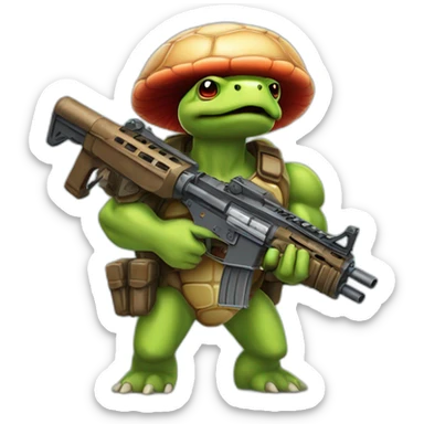 Strong muscles Mushroom turtle with a machine gun with turtle shell on helmet sticker