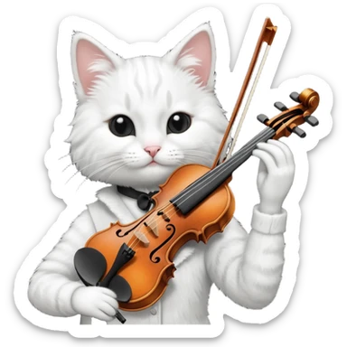 white cat play violin sticker