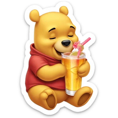 Winnie the Pooh with a drink sticker