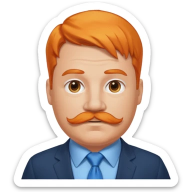 fat orange hair man with mustache & blue tie sticker