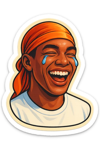 laughing crying
make his shirt white
make him smile
Change His durag To orange sticker