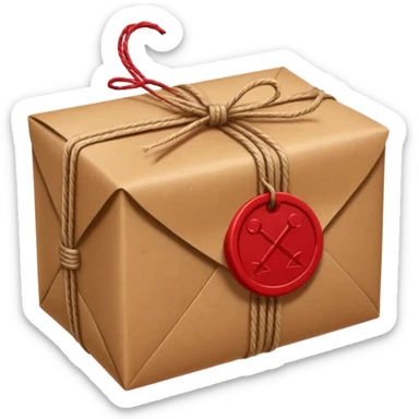 old-fashioned package, brown paper, twine, wax seal sticker