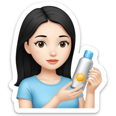 Black hair white skin Girl putting on a silver package sunscreen sticker