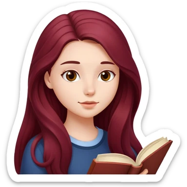 A beautiful, burgundy long haired girl reading a book sticker