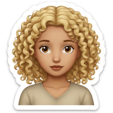 mid brown girl with soft curly blonde hair sticker