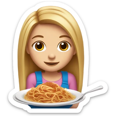 White girl blue eyes brown hair eating spaghetti  sticker