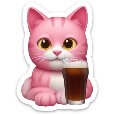 Pink cat drinking root beer sticker