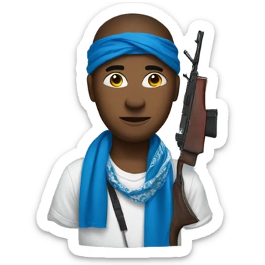 Ak with a blue bandana tied around the magazine  sticker