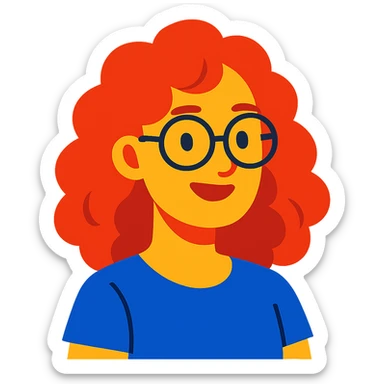 red-haired woman with curly hair, glasses sticker