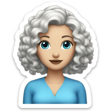 a white woman with curly black hair and blue eyeliner sticker