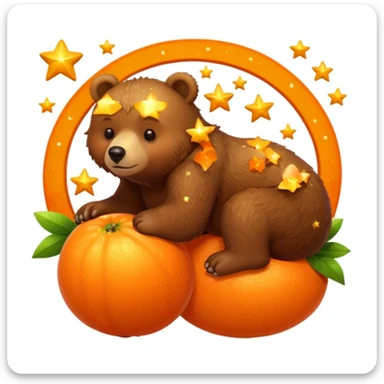 bear dozing atop an orange fruit surrounded by stars sticker
