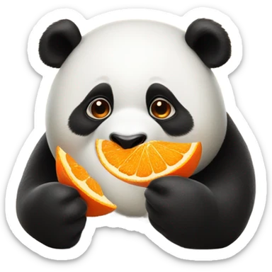 Panda eating orange sticker