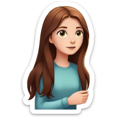 White Girl with long brown hair looking out a window with sunbeams and houseplants around her in the background cartoon style  sticker