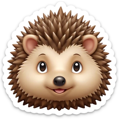 Cinematic Cute Hedgehog Portrait Emoji, Head tilted playfully and inquisitively, featuring a fluffy, spiky brown Fur with an irresistibly cute, round face and tiny ears, round, sparkling eyes filled with curious wonder, Simplified yet irresistibly adorable features, highly detailed, glowing with a warm, friendly glow, high shine, affectionate and quirky, stylized with a touch of woodland whimsy, bright and endearing, soft glowing outline, capturing the essence of a mischievous yet loving hedgehog, so playful it feels like it could roll out of the screen and into your arms! sticker