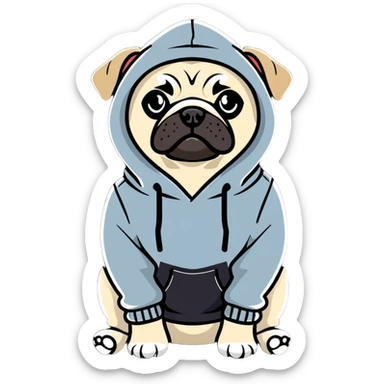 pug dog wearing a hoodie, pug life sticker