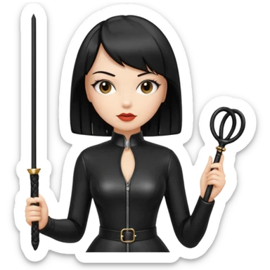 madam with straight bob black hairstyle in black latex with whip in hand sticker