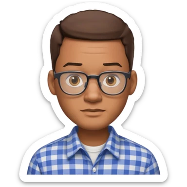 emoji of a man resembling Will Smith, short brown hair, plaid shirt, elegant style, software engineer, intellectual glasses sticker
