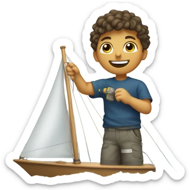 boy using angle polisher on the sailboat sticker