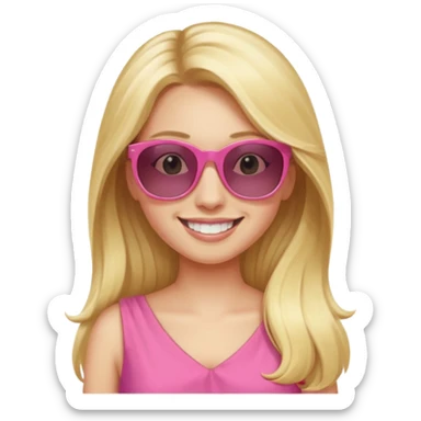 dior women with long blonde hair wear sun glasses, pink dress sticker