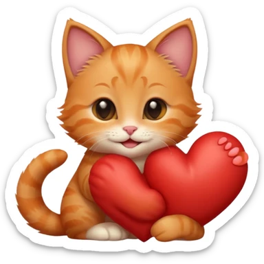 The ginger kitten is hugging a heart, very happy and smiling, he has a very beautiful face. sticker