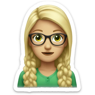 A Blond girl with green eyes and glasses  sticker