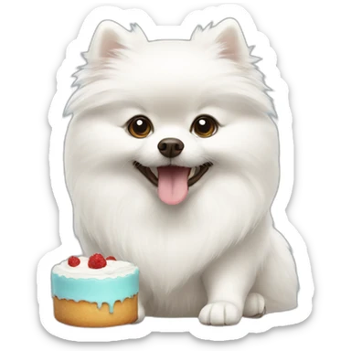 White Pomeranian eating cake sticker