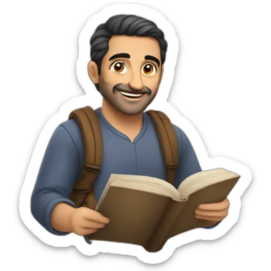 Armenian men reading book and looking at camera and smiling  sticker