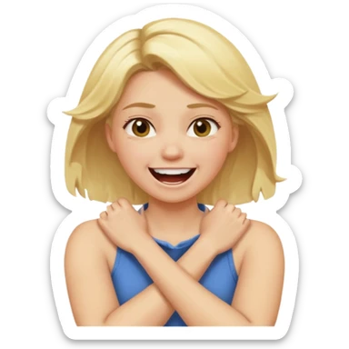 girl with blond hair crossing arms around neck laughing angry  sticker