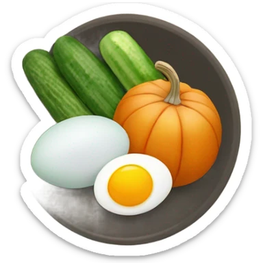 Three eggs, pumpkin, cucumber, salad, red potatoe sticker