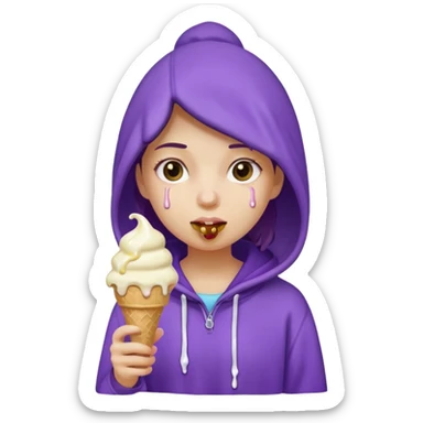 girl in purple hoodie holding ice cream sticker