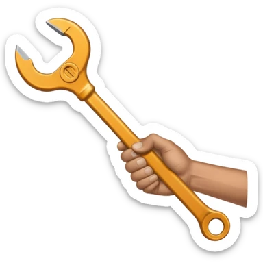 A man's hand holds a wrench sticker