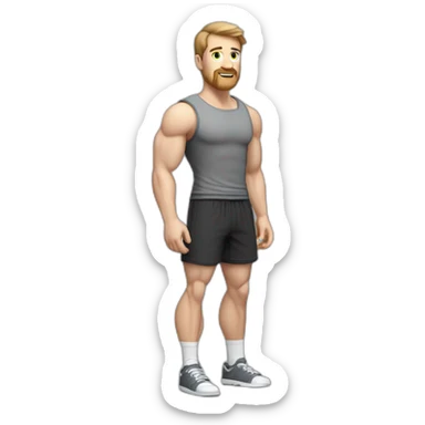 Full height Pale skinned muscular man With Realistic eyes and mouth, light brown hair and stubble In dark gray sleeveless mike, black oversize sports shorts, watch and white sneakers. sticker