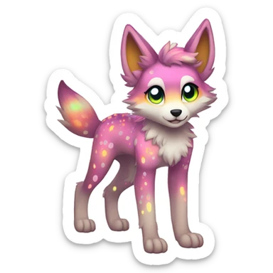Anthro Colorful Shiny Fionbri-Falvie-sparkle-wolf-sona with neon spots full body sticker