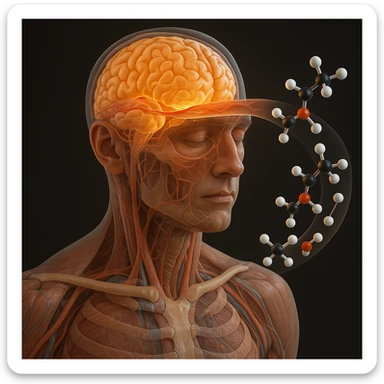 human body in 4K highlighting brain using ketone bodies as energy source, ketone molecules crossing the blood-brain barrier sticker
