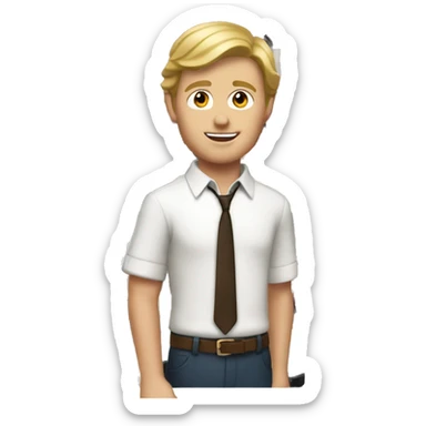 White boy with brown blonde hair selling wine sticker