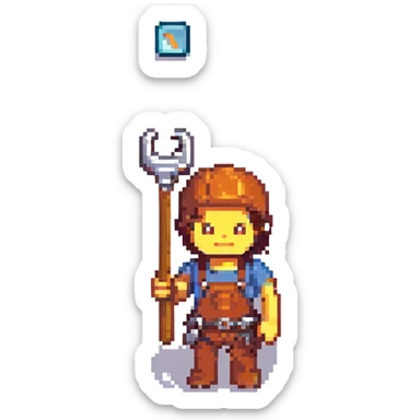 roblox character, blocky avatar, holding a tool, friendly smile, white background sticker