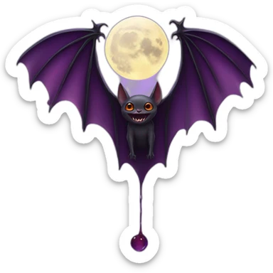realistic full moon dripping purple behind with vampire bat wings flying in front sticker