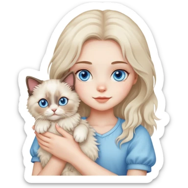 Girl holding ragdoll cat sticker
