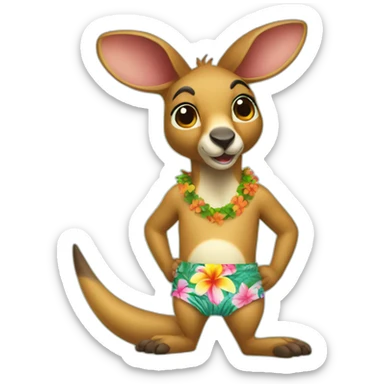 a kangaroo wearing an hawaii bath trunk sticker