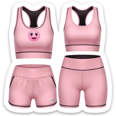trendy pastel pink yoga set emoji, sleeveless cropped top and high-waisted sporty shorts, soft flexible fabric sticker