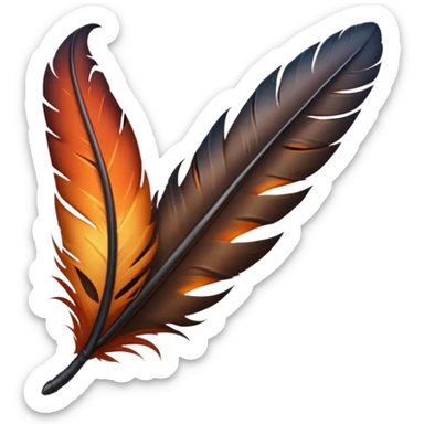 iOS emoji, dark fantasy feather, burned edges, ember glow, soft shadow, minimal sticker