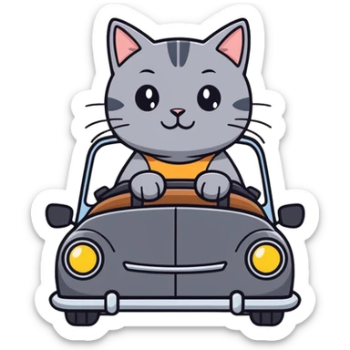 Cat driving a suitcase shaped car sticker