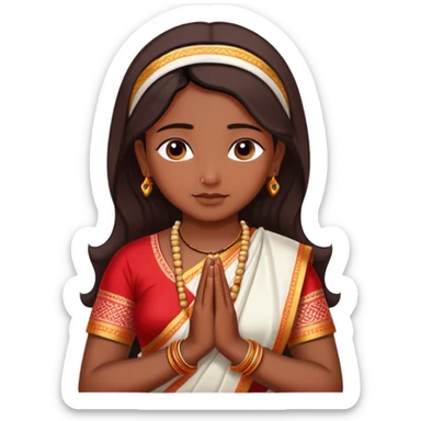Bengali girl wearing traditional red and white saree with hands joined in prayer position sticker