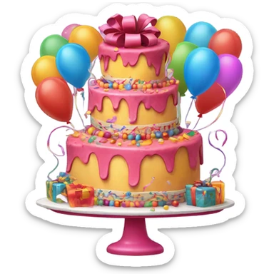 Happy birthday cake with Ballons & presents sticker
